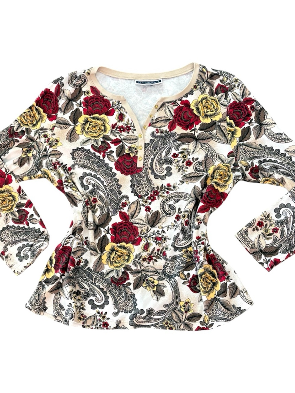 Karen Scott Floral Long Sleeve Henley Top